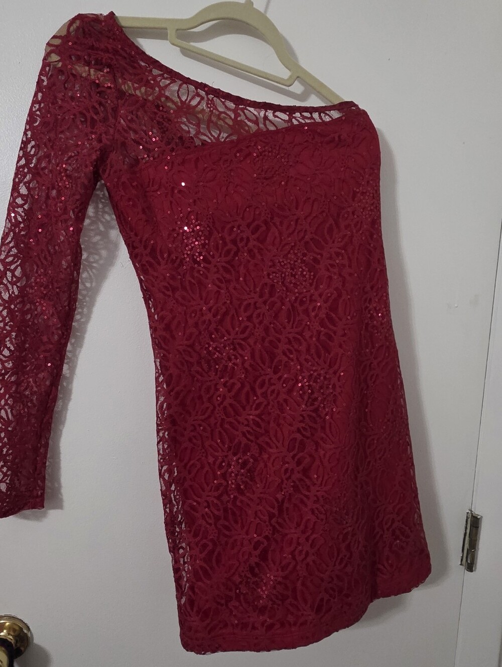 Trixxi One-Shoulder Red Lace & Sequin Dress